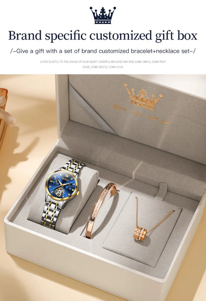 Montre automatique OLEVS pour femme, squelette lumineux étanche, originale, mécanique, élégante, pour femme
