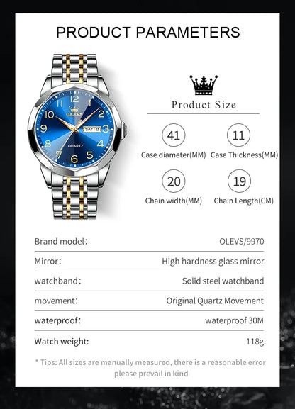 Montre classique pour homme OLEVS Montres-bracelets à quartz en acier inoxydable avec cadran numérique et date Montres analogiques à quartz classiques pour hommes