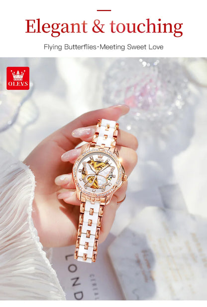 Montres automatiques OLEVS pour femmes de luxe en or rose squelette mécanique étanche lumineuse femmes bracelets montres ensemble élégant
