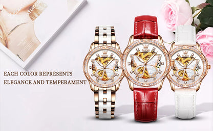 Montres automatiques OLEVS pour femmes de luxe en or rose squelette mécanique étanche lumineuse femmes bracelets montres ensemble élégant