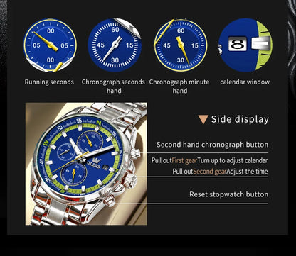 Montres exclusives originales pour hommes OLEVS Chronographe Cadran lumineux Montre-bracelet en acier inoxydable étanche à la mode pour hommes TOP Marque