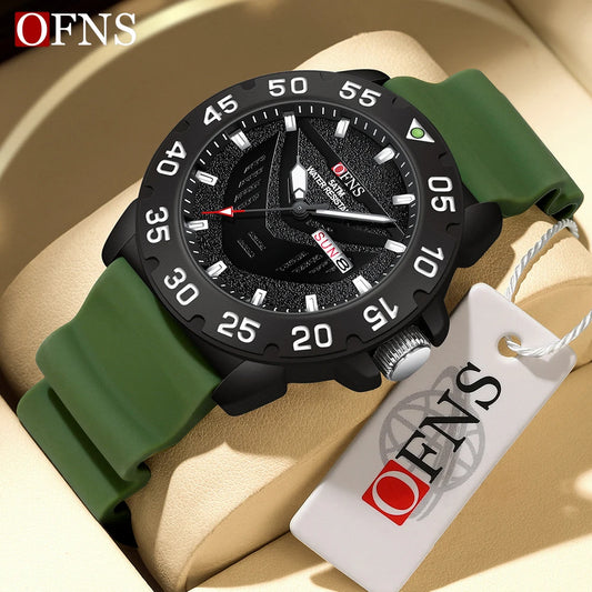 OFNS Brand 1308 New Top Luxury Fashion Men's Watch Night Glow Waterproof Calendar Quartz Watch Suitable for Men's Watch