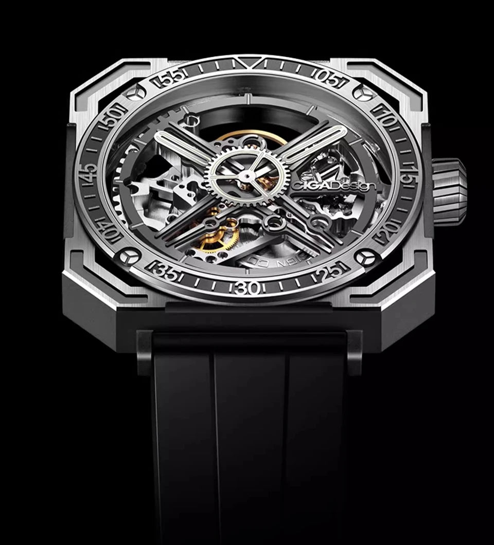 CIGA Design Men's Watch: 3-in-1 Titanium Skeleton with Fluororubber Strap.