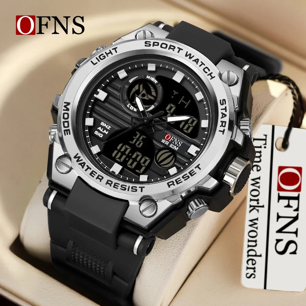 OFNS Top Brand 739 Montre numérique pour homme Montre de sport militaire Montre électronique à quartz étanche à double écran Reno Masculino