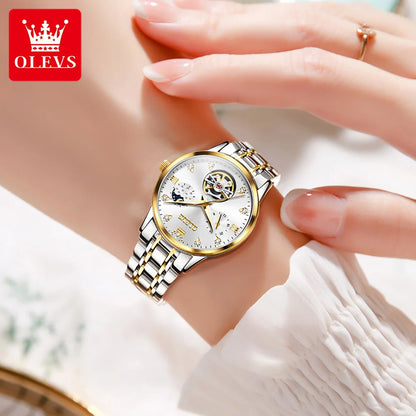 Montre automatique OLEVS pour femme, squelette lumineux étanche, originale, mécanique, élégante, pour femme