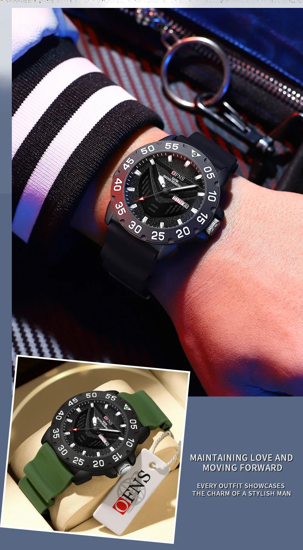 OFNS Brand 1308 New Top Luxury Fashion Men's Watch Night Glow Waterproof Calendar Quartz Watch Suitable for Men's Watch