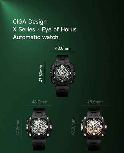 CIGA Design Series X Men's Watch: Eye of Horus Skeleton with Luminous Square Design