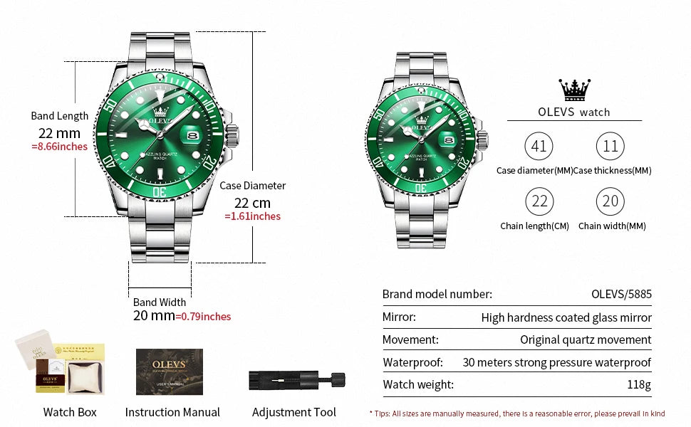 OLEVS Men Watch Diver Green Waterproof Watch for Men Stainless Steel Quartz Men Luxury Watch Luminous
