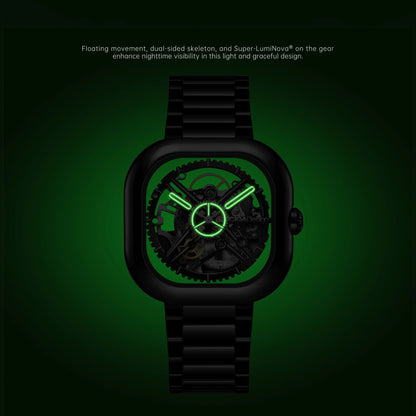 CIGA Design Y Series Watch: Eastern Jade Black Skeleton with Luminous Ceramic Case.