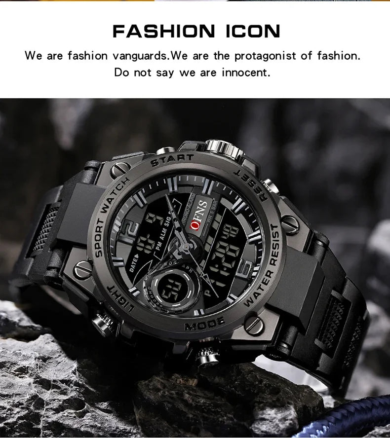 OFNS Top 6092 New Fashion Men's Sports Watch Military Waterproof Quartz Electronic LED Digital Men's Sports Quartz Watch 2024