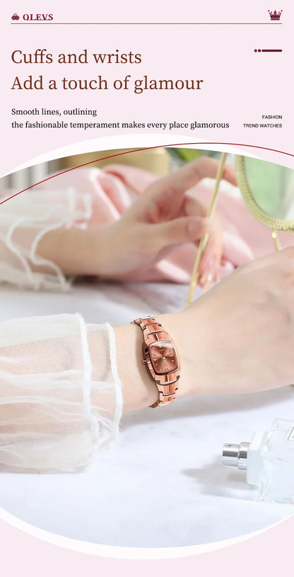 OLEVS 7006 Montres originales pour femmes Bracelet en acier tungstène Montre-bracelet élégante de luxe en or Montre à quartz pour femmes Montre pour fille