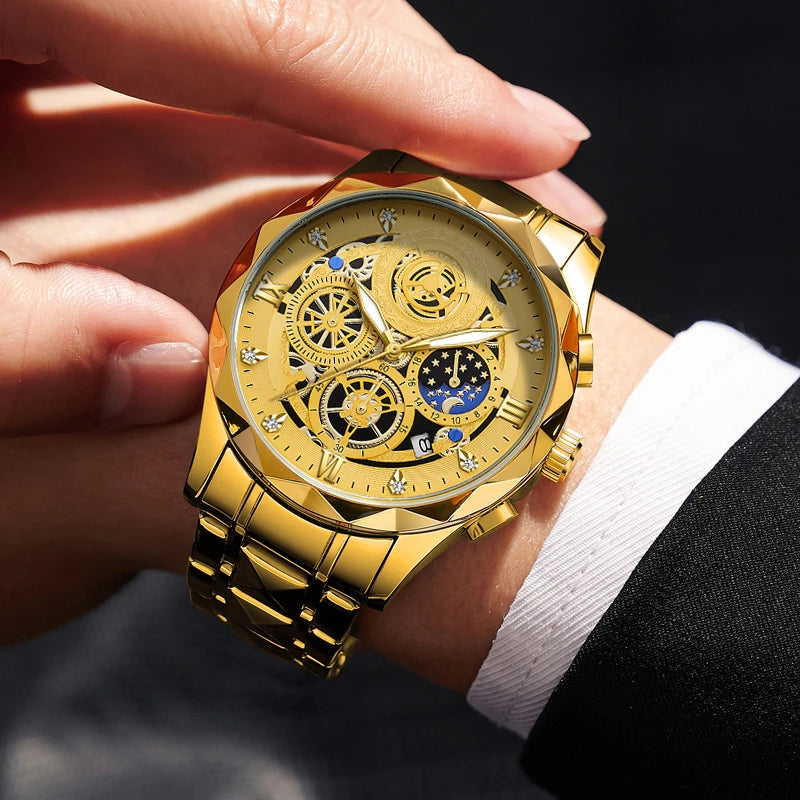 PENGAGAR Luxury Men Quartz Watch Waterproof Date Week Luminous Wristwatch Stainless Steel Men's Watches Male Clock Sports Reloj
