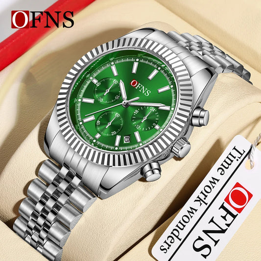 Montre à quartz de luxe pour hommes OFNS Top Bracelet en acier inoxydable Montre à quartz de sport étanche Montre à code de synchronisation pour hommes Montre d'affaires 1526