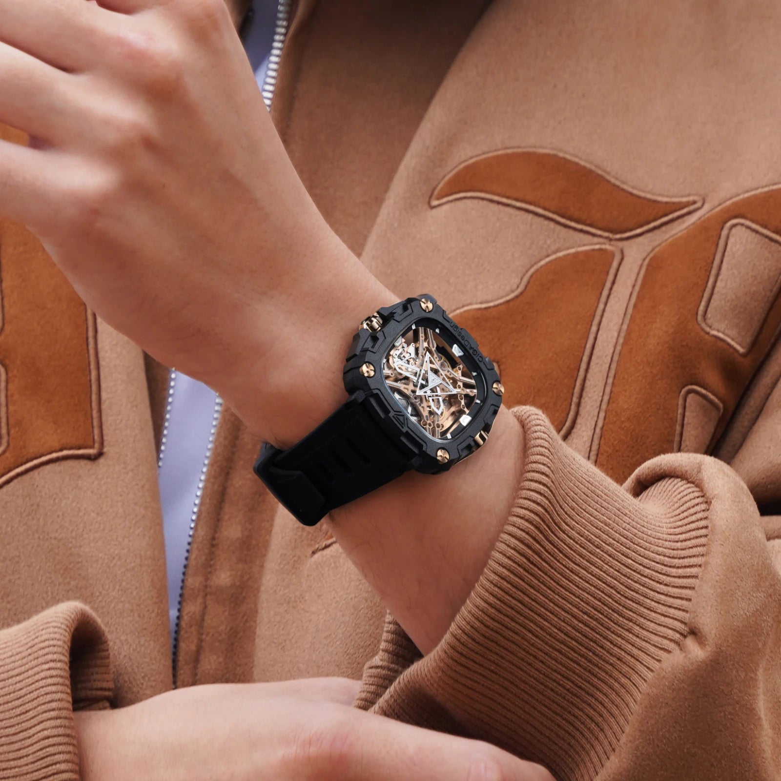 CIGA Design Series X Men's Watch: Eye of Horus Skeleton with Luminous Square Design.