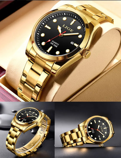LIGE Mens Watches 5ATM Sports Waterproof Quartz Wristwatch Luminous Clock Ultra Thin Date Watch for Men Relogio Masculino+Box