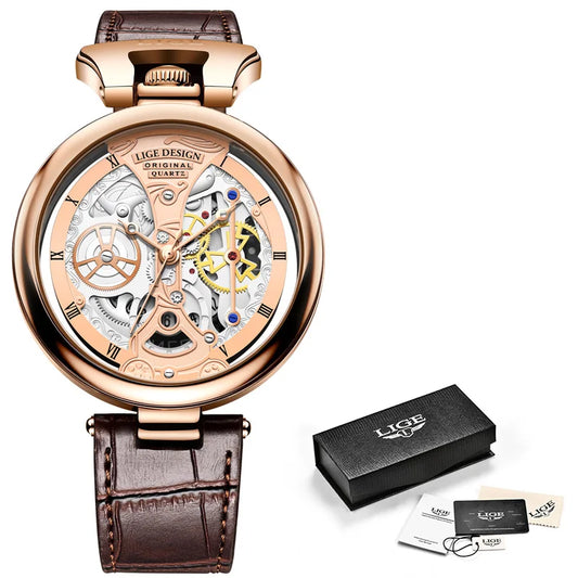 LIGE Creative Quartz Watches Fashion Casual Waterproof Auto Date Leather Men Watch Luxury Watch for Men Relogio Masculino+Box