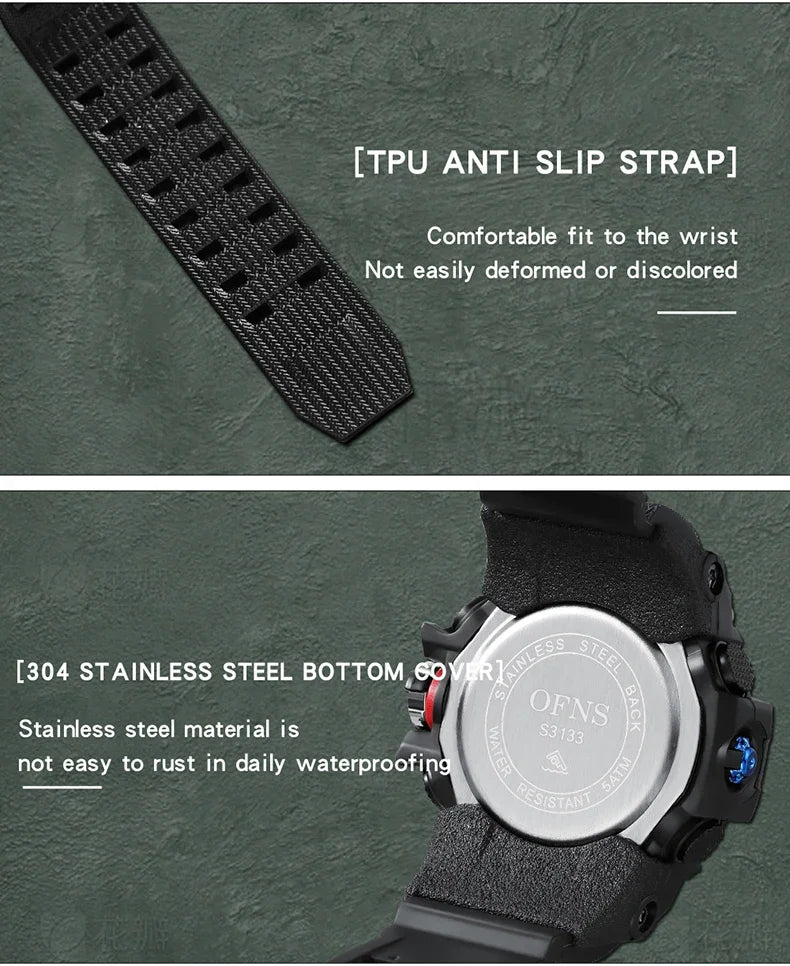 OFNS Brand Men's Digital Watch Military Sports Quartz Watch Top Luxury LED Waterproof Men's Quartz Electronic Watch 3133