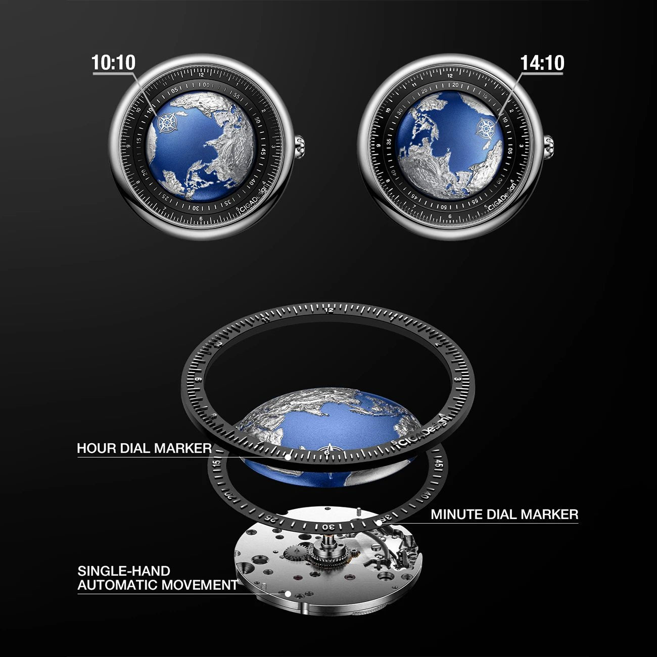 CIGA Design Blue Planet Men's Watch: Luxury Automatic with Steel/Titanium Case.