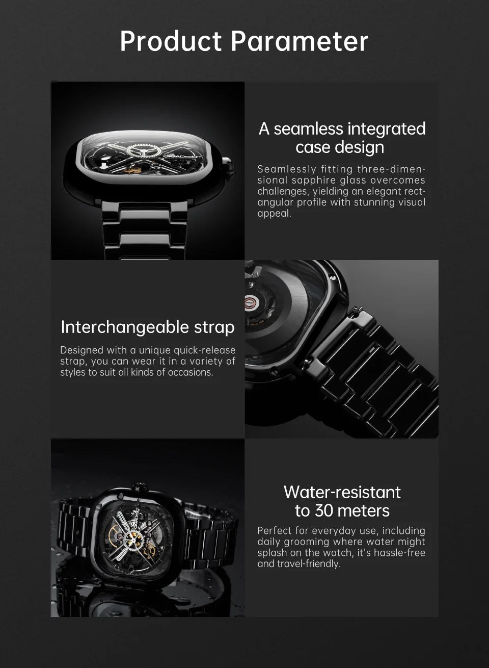 CIGA Design Y Series Watch: Eastern Jade Black Skeleton with Luminous Ceramic Case.