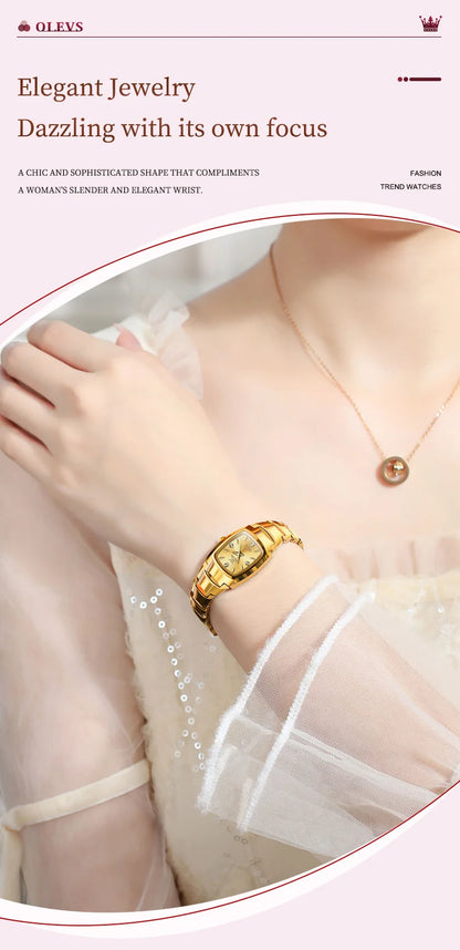 OLEVS 7006 Montres originales pour femmes Bracelet en acier tungstène Montre-bracelet élégante de luxe en or Montre à quartz pour femmes Montre pour fille