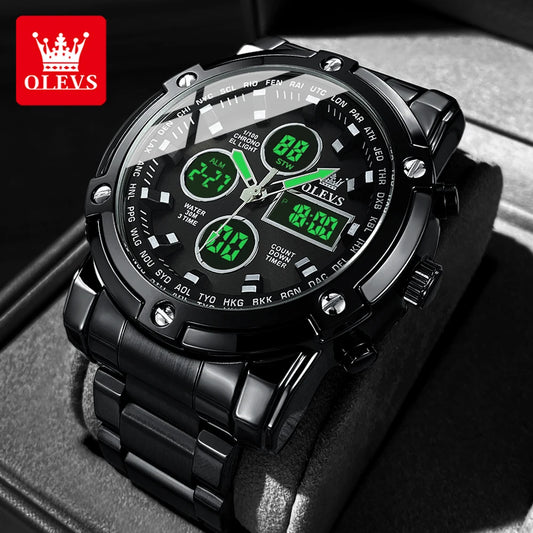 Montres originales pour hommes OLEVS 48 mm grand cadran chronographe multifonctionnel en acier inoxydable montre à quartz lumineuse étanche pour hommes