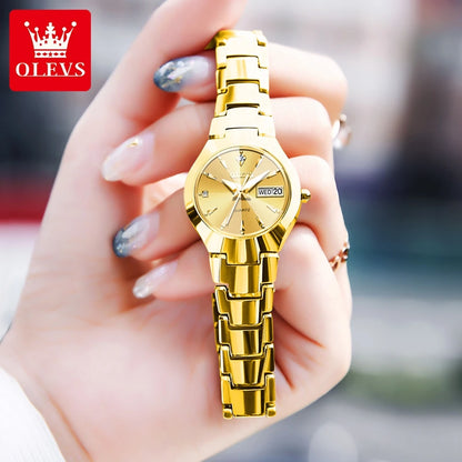 ساعة OLEVS النسائية كوارتز رومبوس ميرور كوارتز أصلية للنساء مقاومة للماء ومضيئة من الفولاذ المقاوم للصدأ مع تاريخ الأسبوع