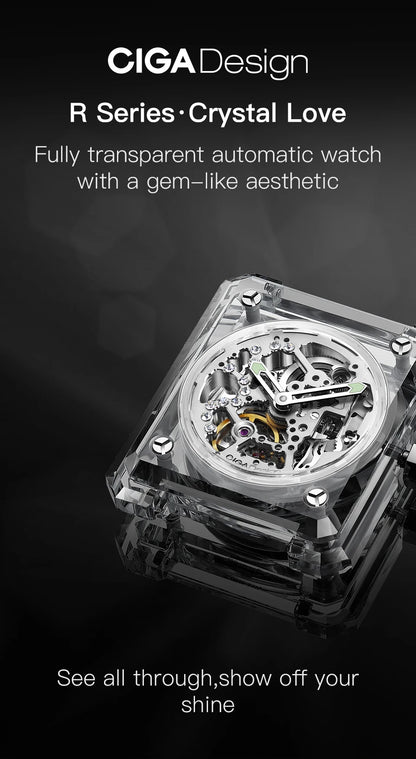 CIGA Design R Series Women's Watch: Crystal Love Skeleton with 3 Straps.