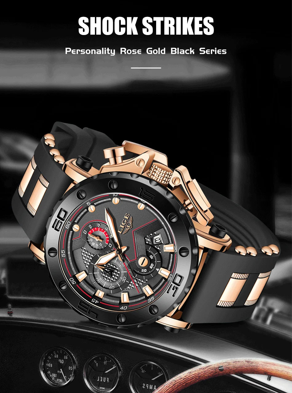 Relogio Masculino LIGE Fashion Men Watch Top Brand Luxury Sports Silicone Big Dial Quartz Wristwatch Chronograph Date Clock Male