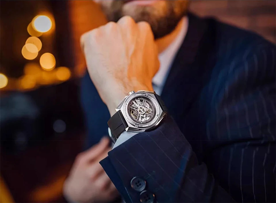 CIGA Design Men's Watch: 3-in-1 Titanium Skeleton with Fluororubber Strap.