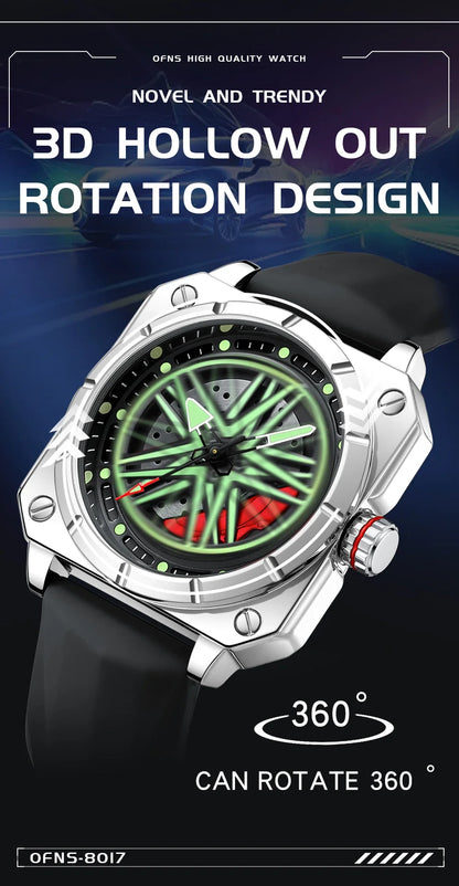 OFNS brand 8017 new fashionable and trendy men's quartz watch silicone square pentagram men's and women's wristwatch