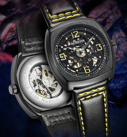 Skeleton Men Mechanical Watch Leather Strap Skeleton Tourbillon Male Automatic Wristwatch Waterproof Clock Relogio Masculino