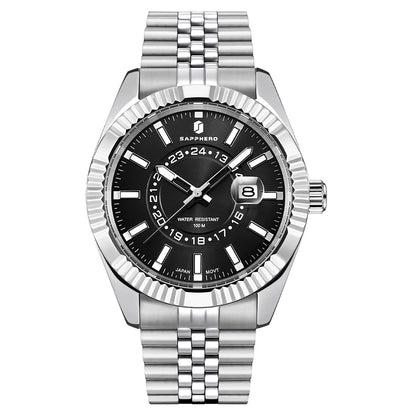 SAPPHERO Mens Watches luxury Business Stainless steel Wristwatch 100m Waterproof Bleu Quartz luminous Clock Gift for Men