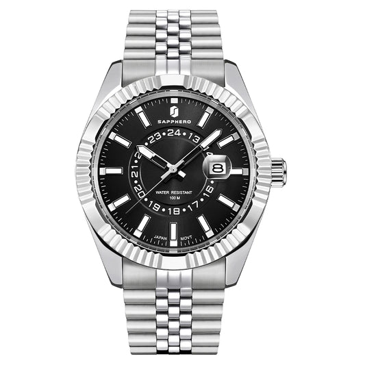 SAPPHERO Mens Watches luxury Business Stainless steel Wristwatch 100m Waterproof Bleu Quartz luminous Clock Gift for Men