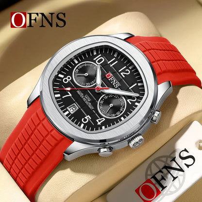 OFNS Brand 8020 New Men's Quartz Watch with Double Eyes, Five Needle Calendar, Waterproof and Fashionable Men's Quartz Watch