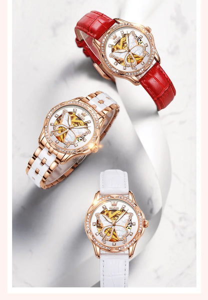 Montres automatiques OLEVS pour femmes de luxe en or rose squelette mécanique étanche lumineuse femmes bracelets montres ensemble élégant