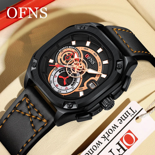 OFNS 1510 New Fashion Men's Quartz Watch Popular Square Watch Fluorescent Minimalist Calendar Waterproof Quartz Watch