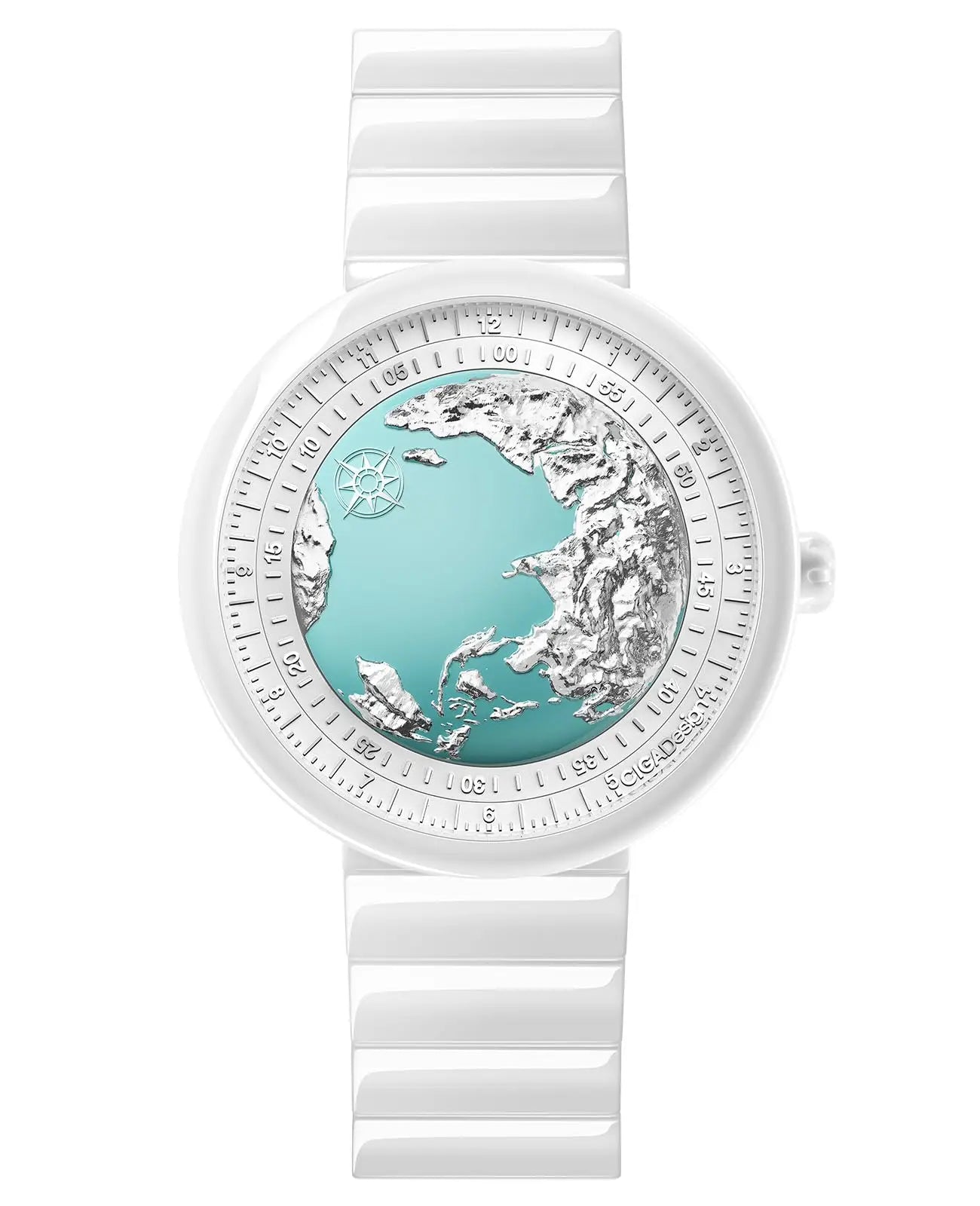 CIGA Design U Series Women's Watch: Blue Planet Ice Age Ceramic Strap.