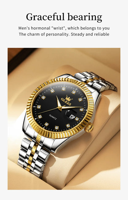 Ensemble de montres pour couple OLEVS Montre de luxe en or avec diamant Montre-bracelet à quartz lumineuse étanche Montre en acier inoxydable pour amoureux Cadeaux 5526
