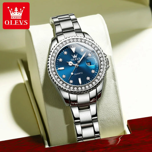 Montre à quartz OLEVS pour femme, cadran diamant, luxe, acier inoxydable, étanche, élégante, mode, marque supérieure, montre pour femme 9945