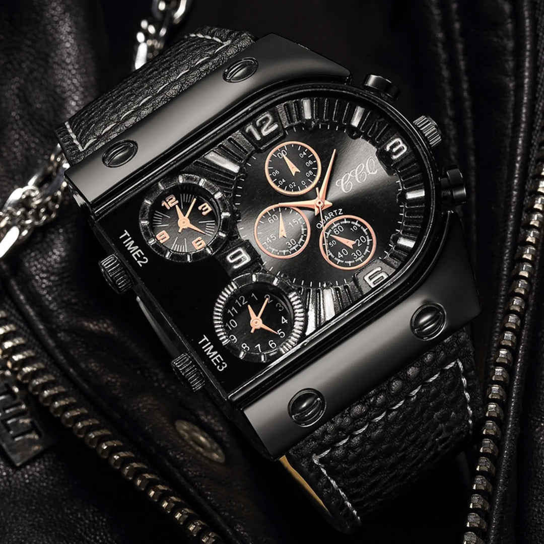 Fashion Big Dial Men's Quartz Watch Casual Leather Band Male Sports Watches