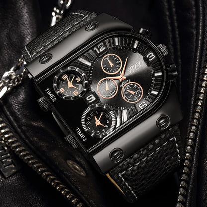 Fashion Big Dial Men's Quartz Watch Casual Leather Band Male Sports Watches