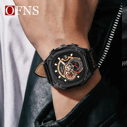 OFNS 1510 New Fashion Men's Quartz Watch Popular Square Watch Fluorescent Minimalist Calendar Waterproof Quartz Watch