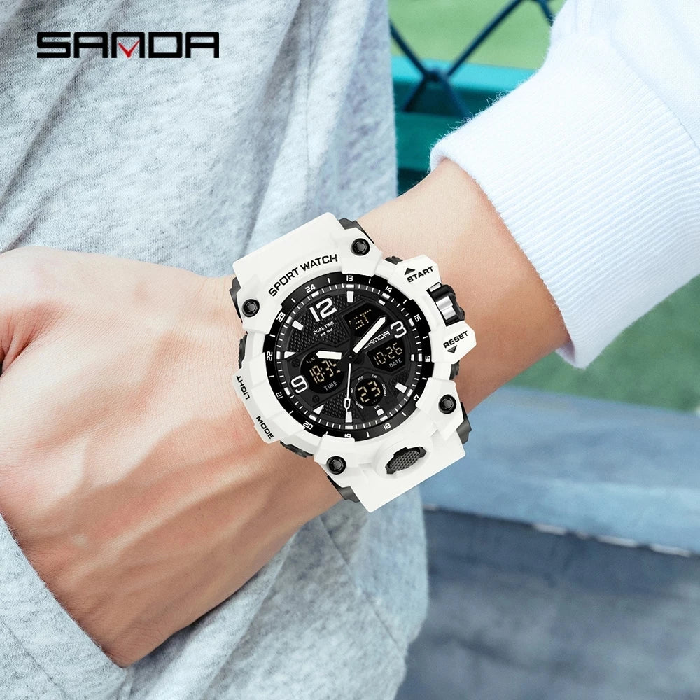 SANDA Top Brand Sports Men's Watches Military Quartz Watch Man Waterproof Wristwatch for Men Clock shock relogios masculino 6030