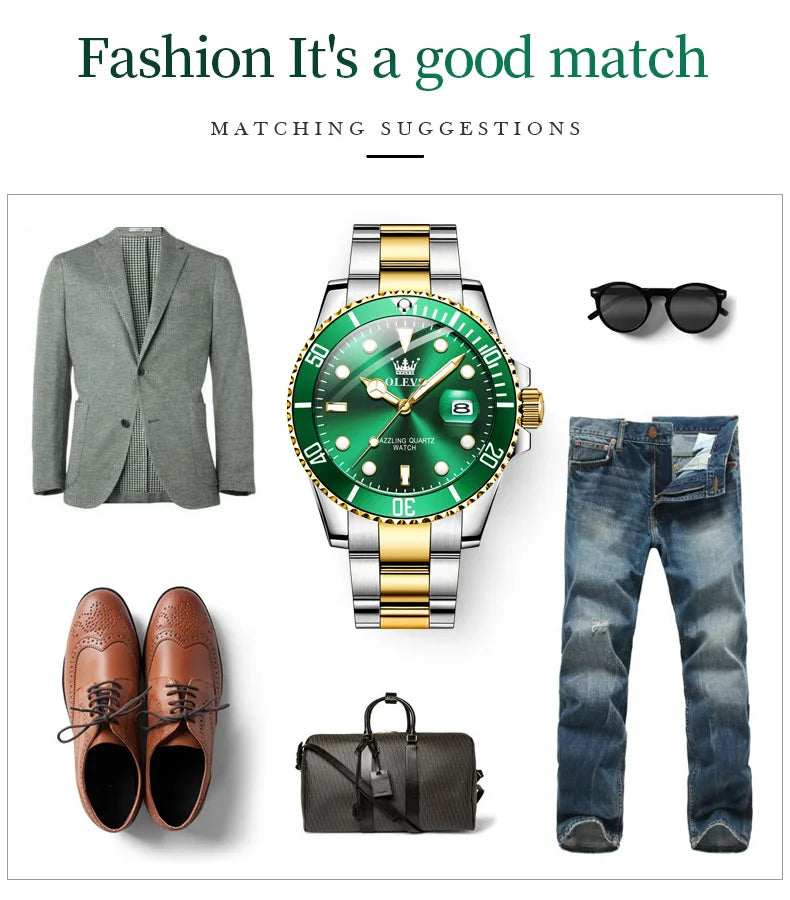 OLEVS Men Watch Diver Green Waterproof Watch for Men Stainless Steel Quartz Men Luxury Watch Luminous