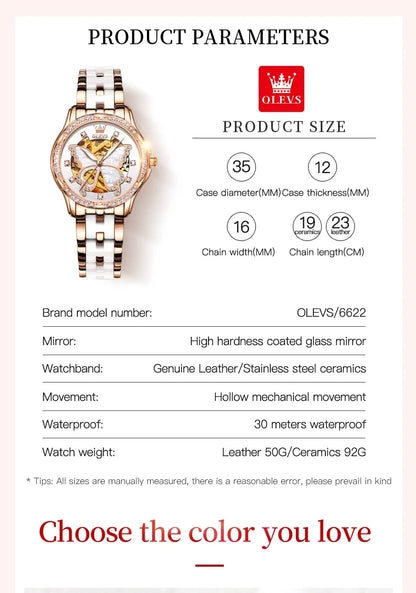 Montres automatiques OLEVS pour femmes de luxe en or rose squelette mécanique étanche lumineuse femmes bracelets montres ensemble élégant