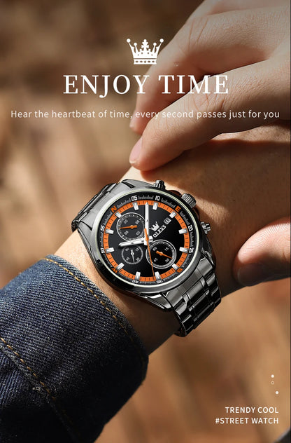 Montres exclusives originales pour hommes OLEVS Chronographe Cadran lumineux Montre-bracelet en acier inoxydable étanche à la mode pour hommes TOP Marque