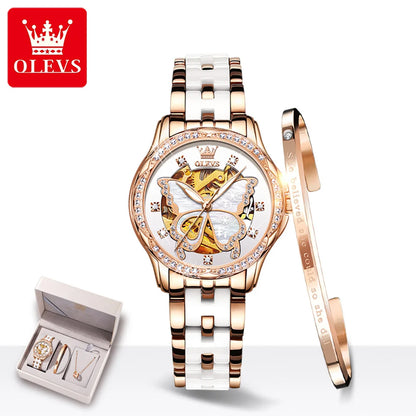 Montres automatiques OLEVS pour femmes de luxe en or rose squelette mécanique étanche lumineuse femmes bracelets montres ensemble élégant