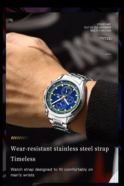 Montres exclusives originales pour hommes OLEVS Chronographe Cadran lumineux Montre-bracelet en acier inoxydable étanche à la mode pour hommes TOP Marque