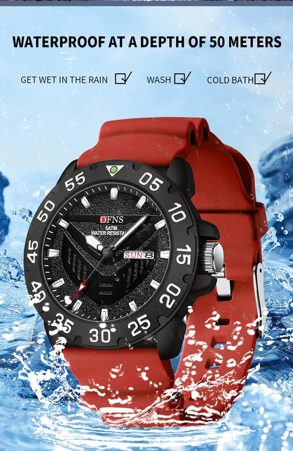 OFNS Brand 1308 New Top Luxury Fashion Men's Watch Night Glow Waterproof Calendar Quartz Watch Suitable for Men's Watch
