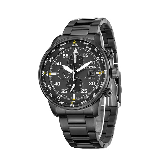 CITIZEN Three Eyes Waterproof Solar Watch Eco-Drive quartz watches Business Steel Band 10Bar waterproof men's watches CA0695-84E